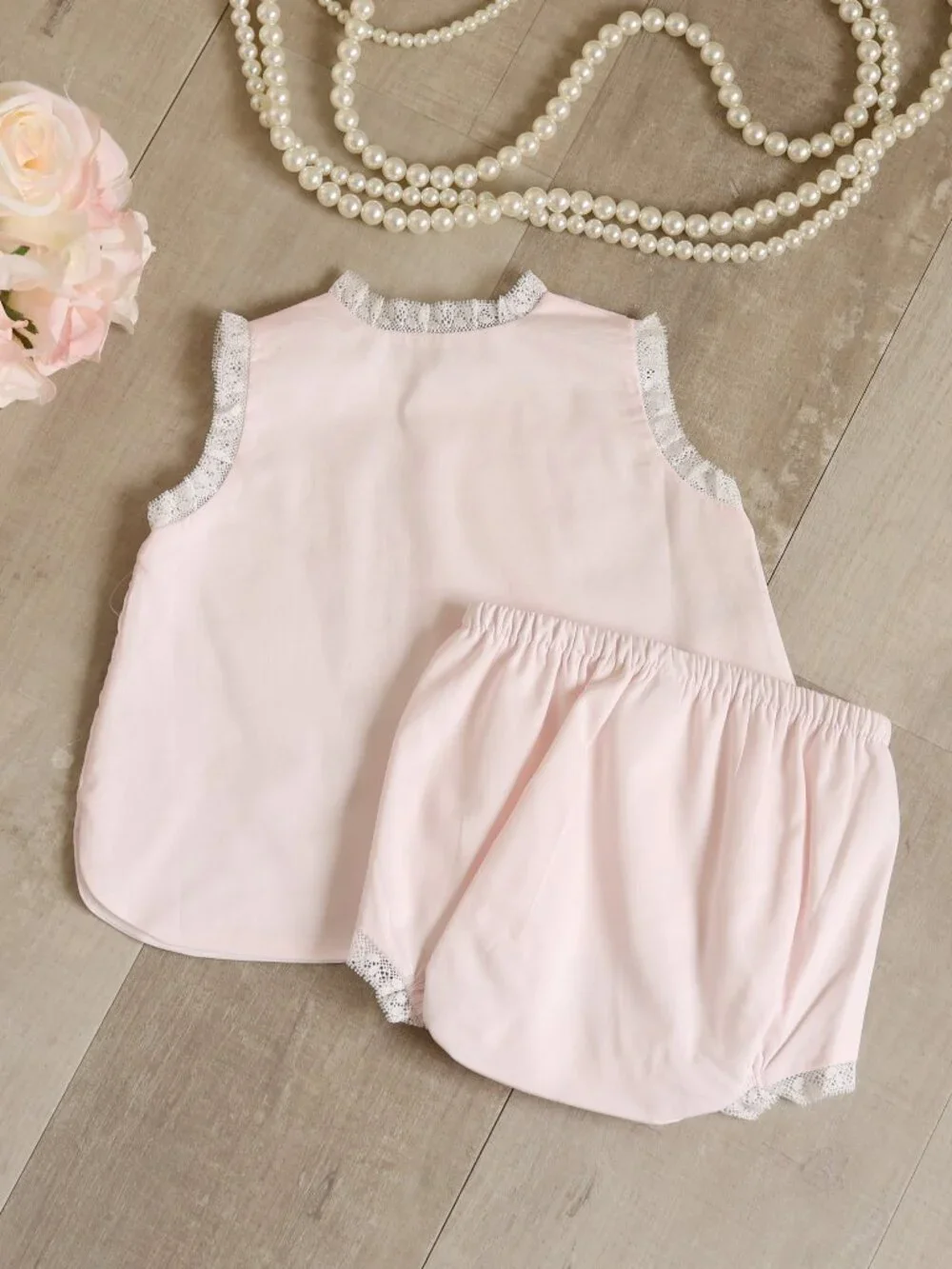 Girls Heirloom Diaper Set Pink with White Lace Hand Embroidery Boutique NB NWT